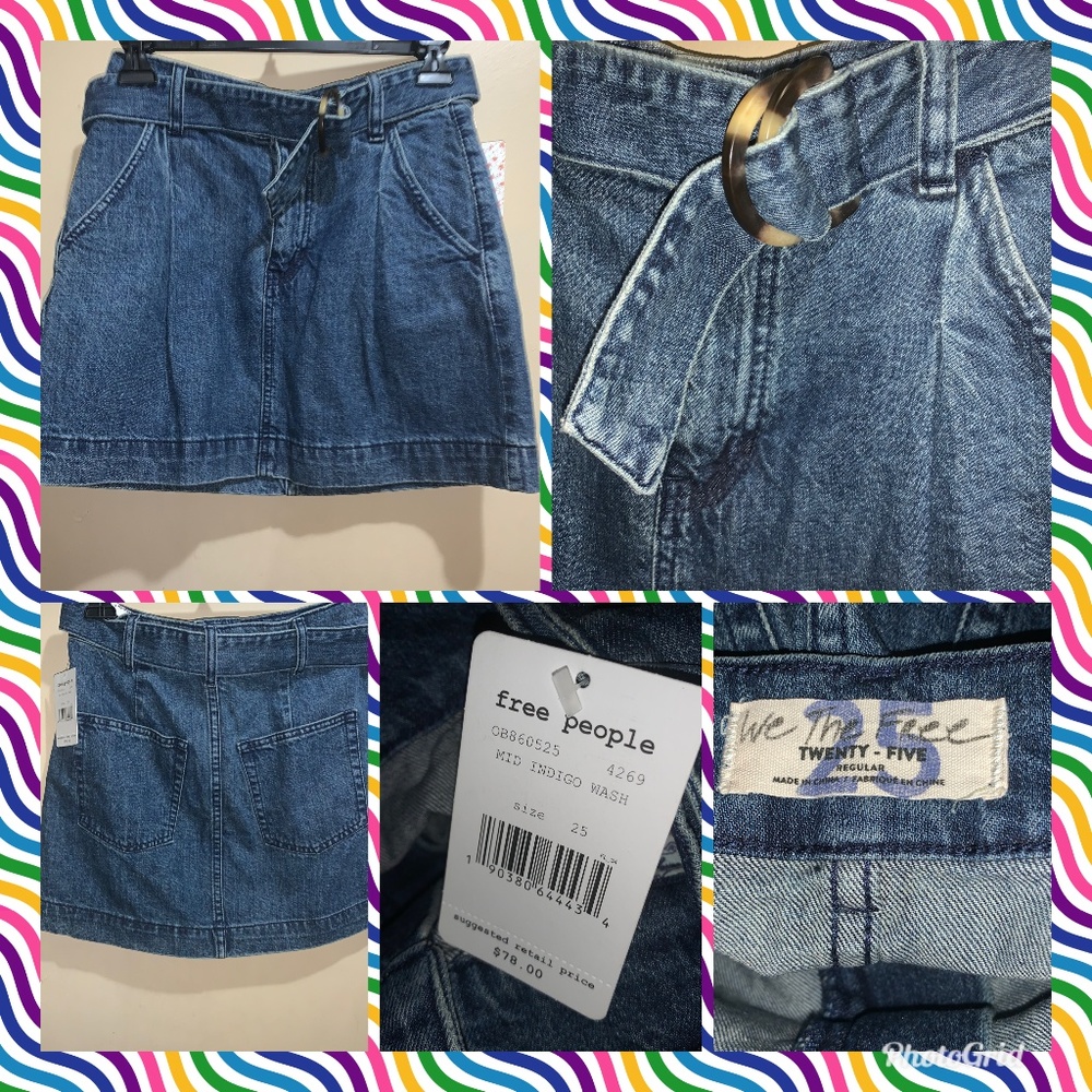 Free People A-Line Mini Skirt Jade SZ 25 NEW